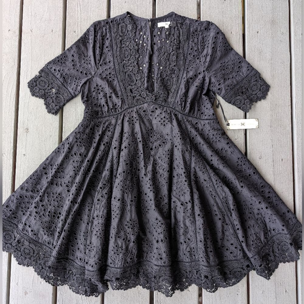 Nightcap Black Eyelet Dress Size XS NWT Empire Waist, Boho‎ Style